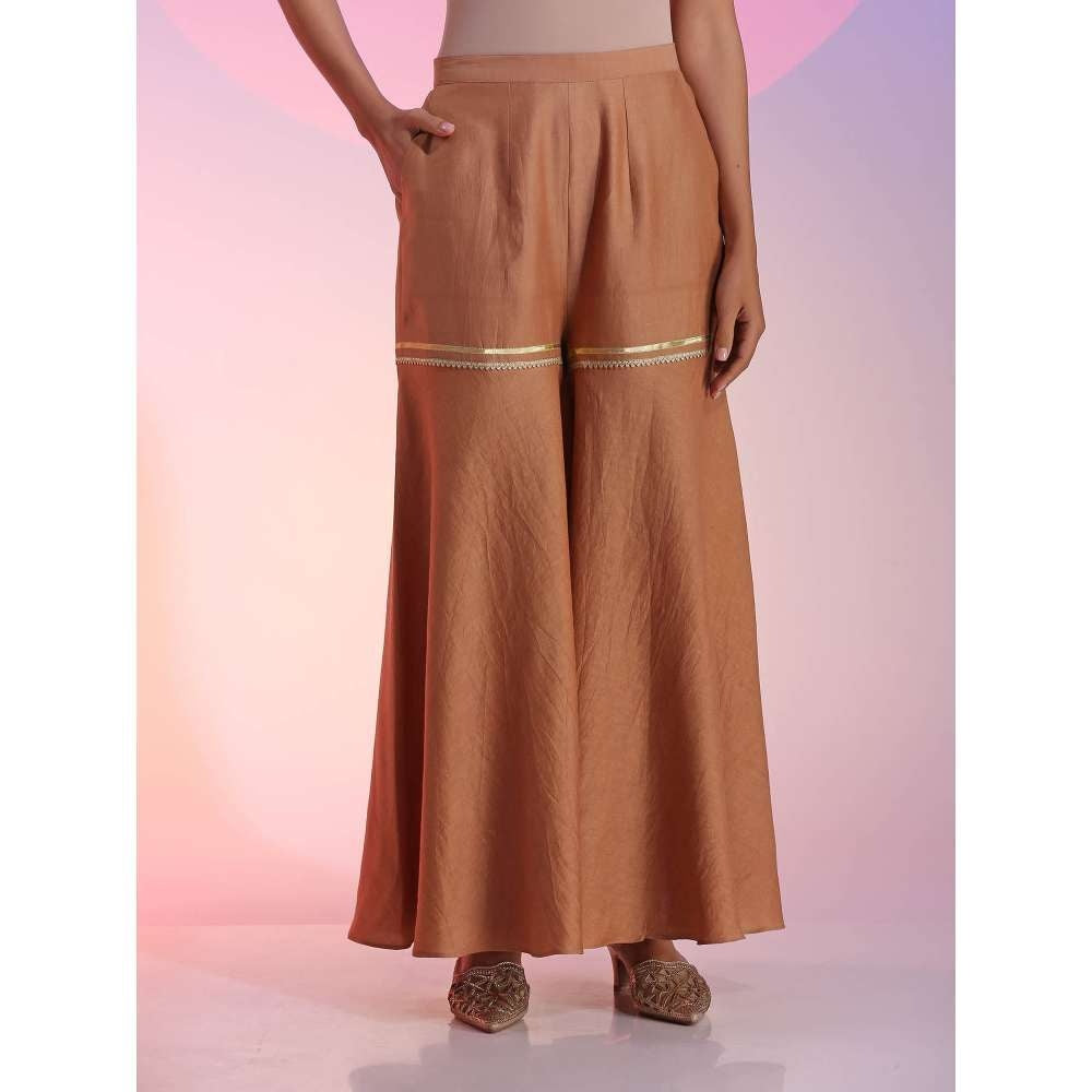 Kudi Pataka Designs Huda Brown Kurta With Sharara & Dupatta (Set of 3)