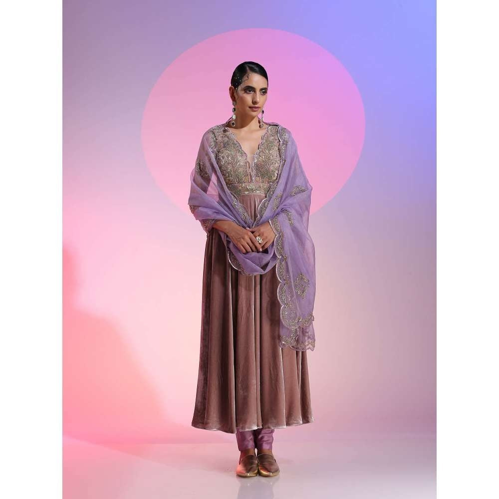 Kudi Pataka Designs Mari Lavender Anarkali Kurta With Pant & Dupatta (Set of 3)