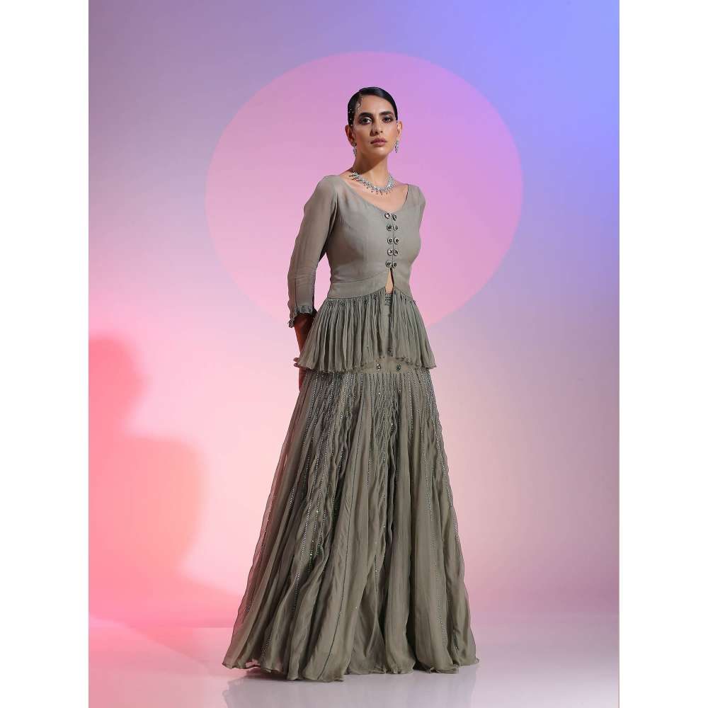 Kudi Pataka Designs Faiz og Grey Sequined Top and Skirt (Set of 2)