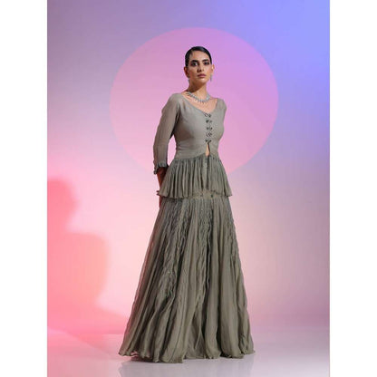 Kudi Pataka Designs Faiz og Grey Sequined Top and Skirt (Set of 2)