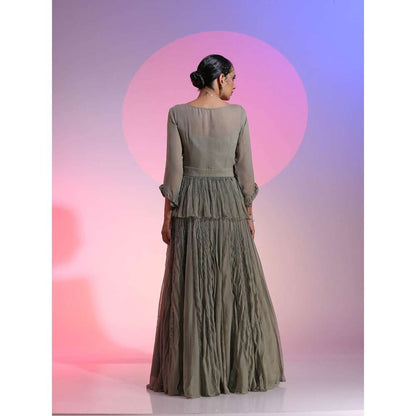 Kudi Pataka Designs Faiz og Grey Sequined Top and Skirt (Set of 2)