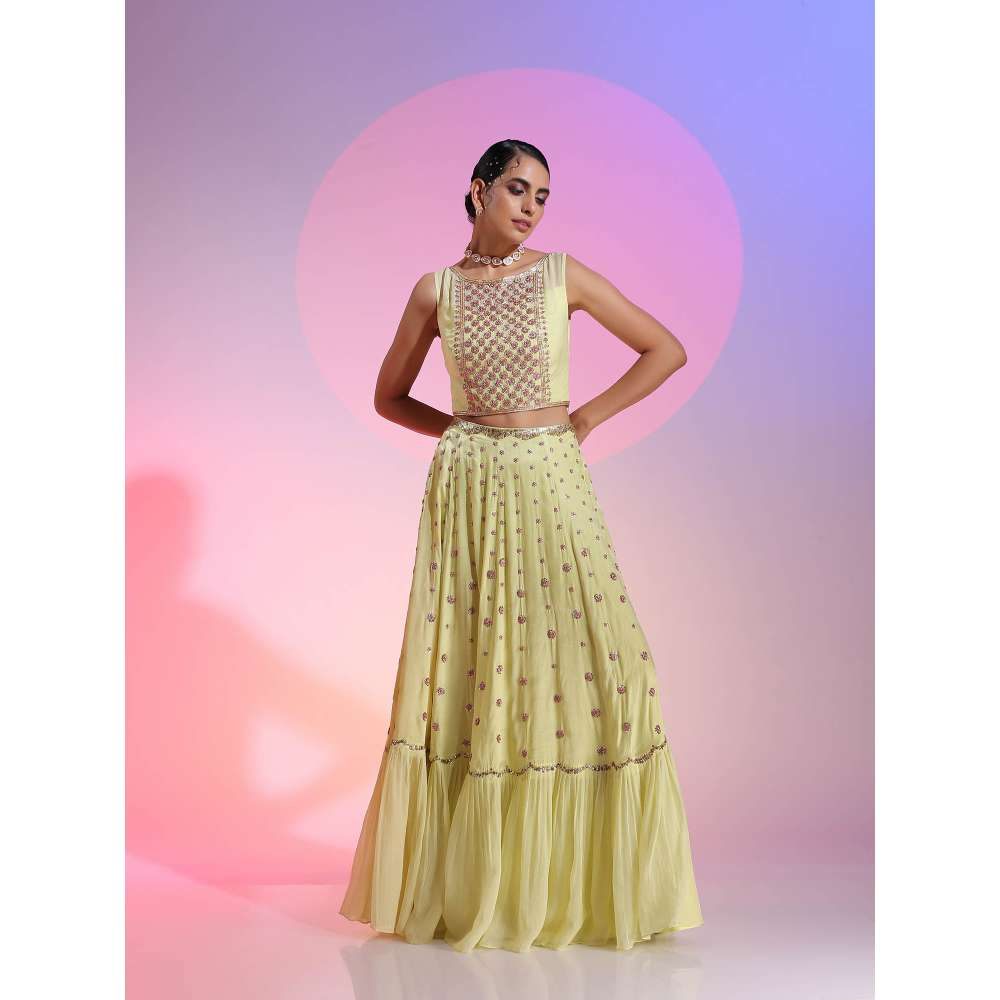 Kudi Pataka Designs Ella-ye Yellow Fusion Lehenga With Choli & Dupatta (Set of 3)