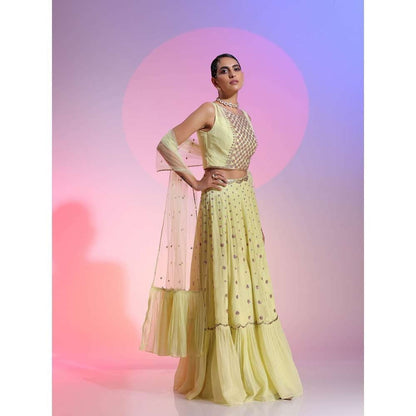 Kudi Pataka Designs Ella-ye Yellow Fusion Lehenga With Choli & Dupatta (Set of 3)