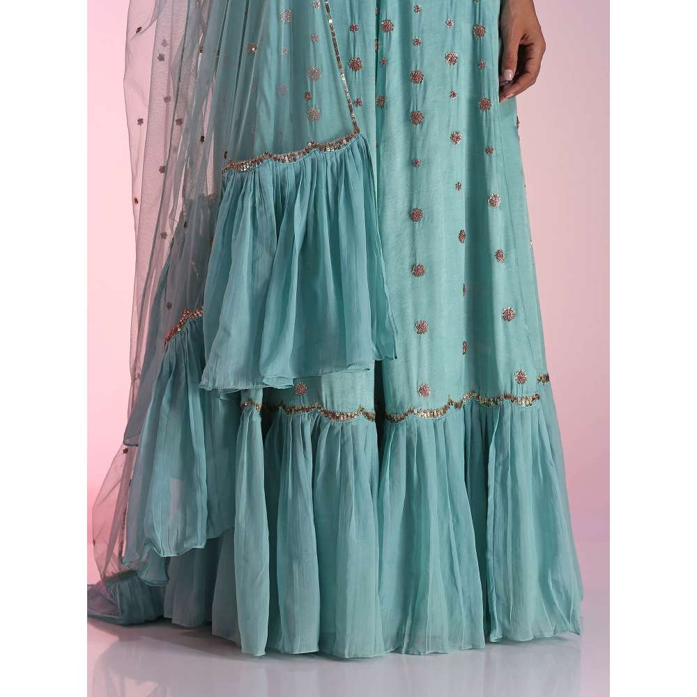 Kudi Pataka Designs Ella-aq Blue Fusion Lehenga With Choli & Dupatta (Set of 3)