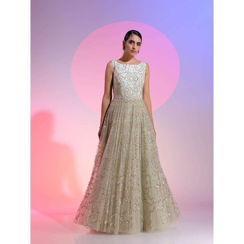 Kudi Pataka Designs Tara Green Sequined Maxi Dress