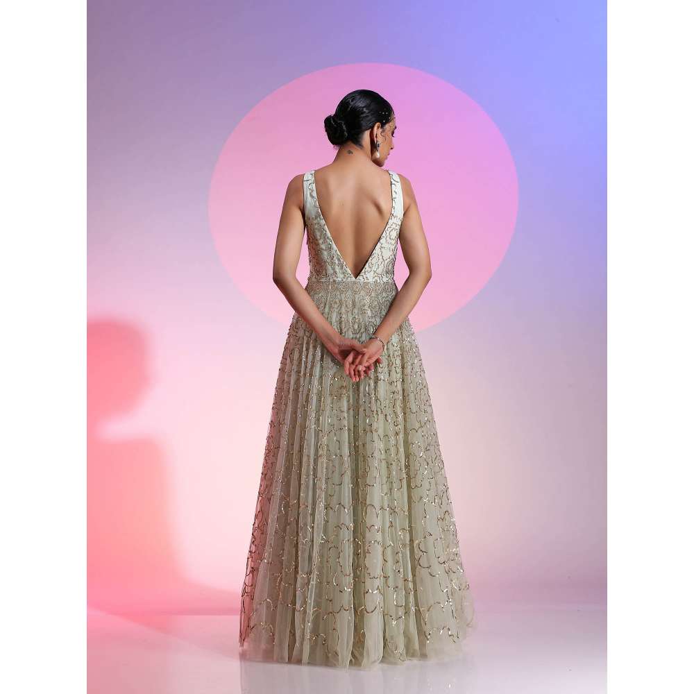 Kudi Pataka Designs Tara Green Sequined Maxi Dress