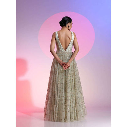 Kudi Pataka Designs Tara Green Sequined Maxi Dress