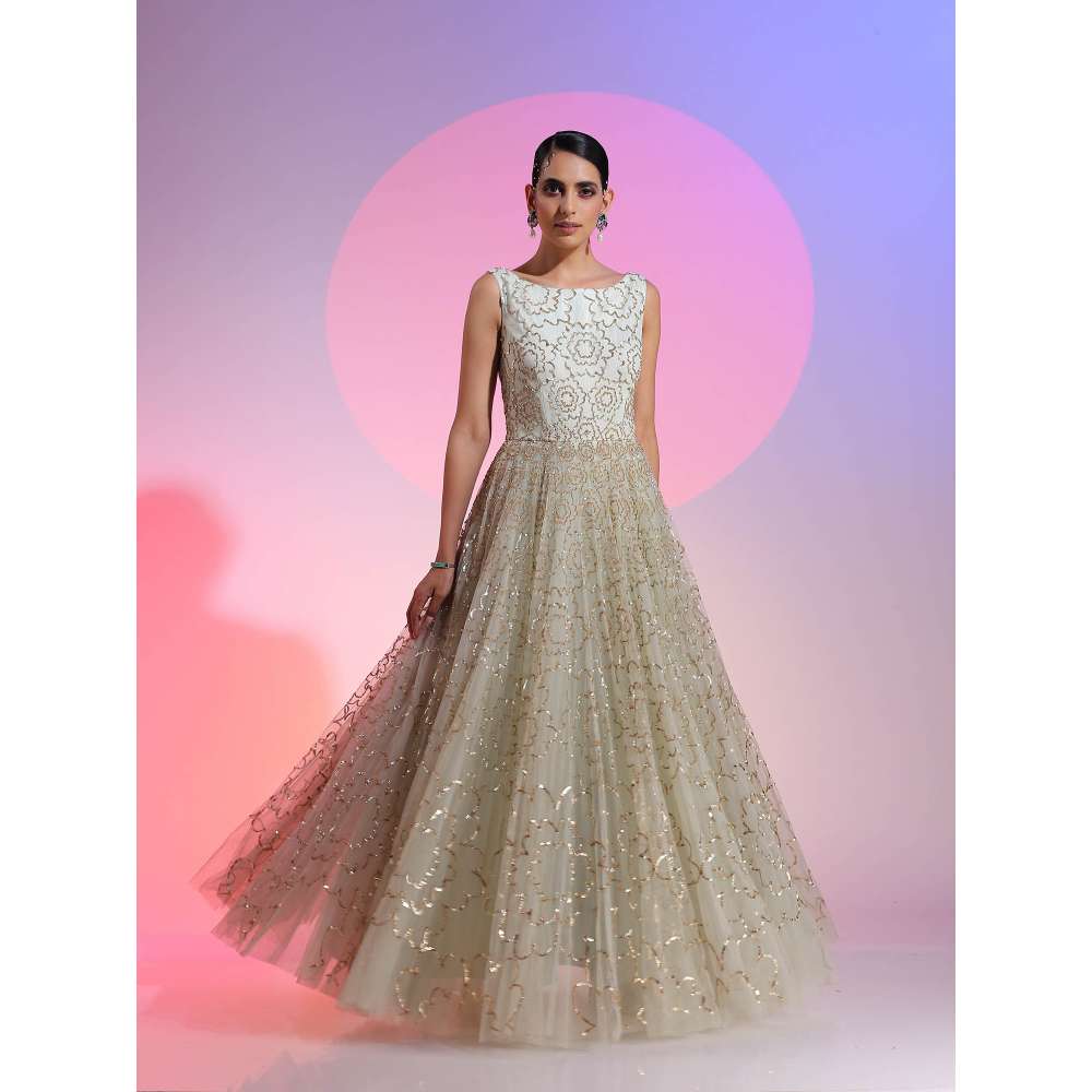 Kudi Pataka Designs Tara Green Sequined Maxi Dress