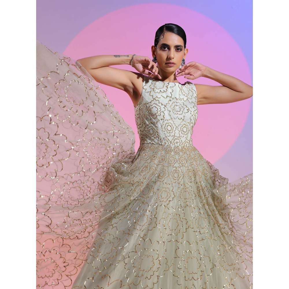 Kudi Pataka Designs Tara Green Sequined Maxi Dress