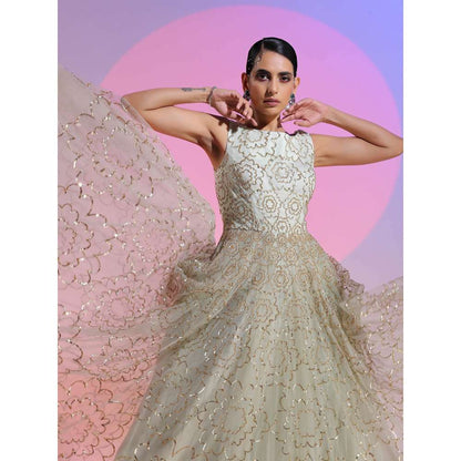 Kudi Pataka Designs Tara Green Sequined Maxi Dress