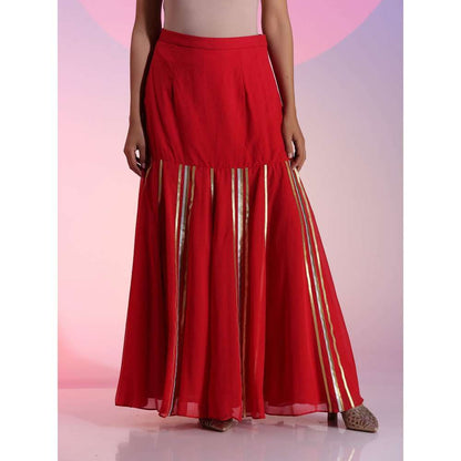 Kudi Pataka Designs Ruby Red Kurti With Skirt & Dupatta (Set of 3)