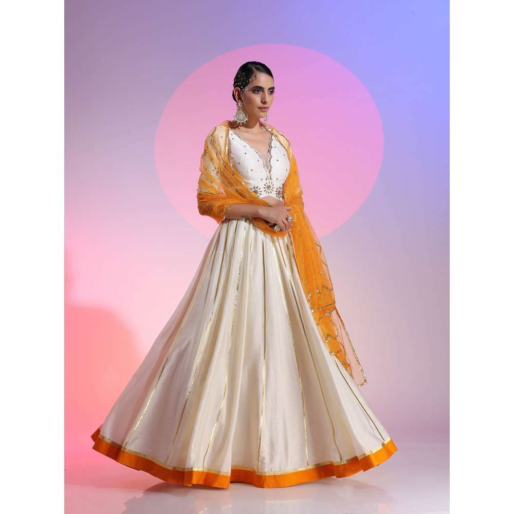 Kudi Pataka Designs Karma Off White Classic Lehenga With Choli & Dupatta (Set of 3)