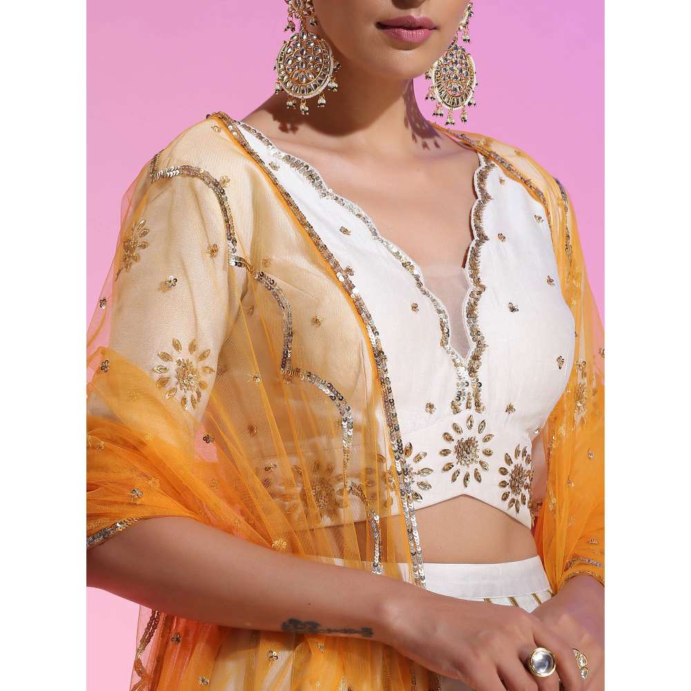 Kudi Pataka Designs Karma Off White Classic Lehenga With Choli & Dupatta (Set of 3)