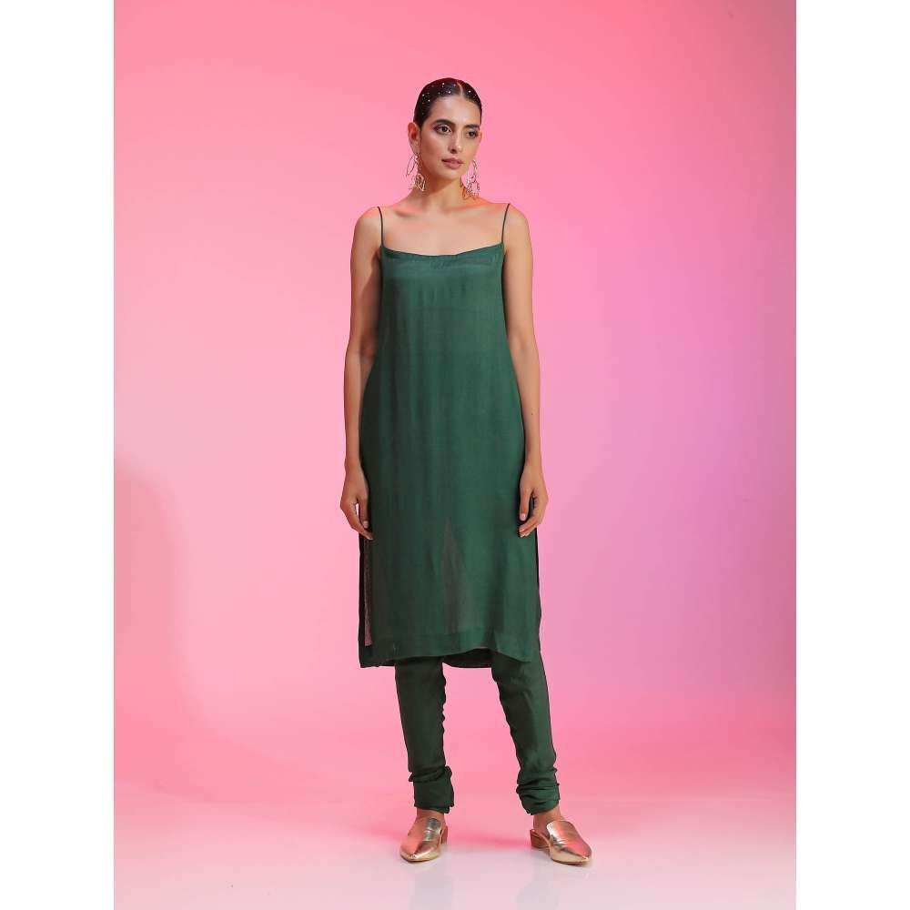 Kudi Pataka Designs Kritee-dg Green Anarkali Kurta Slip With Pant & Dupatta (Set of 4)