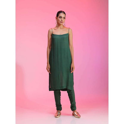 Kudi Pataka Designs Kritee-dg Green Anarkali Kurta Slip With Pant & Dupatta (Set of 4)