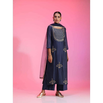 Kudi Pataka Designs Begam-na Blue Kurta With Palazzo & Dupatta (Set of 3)