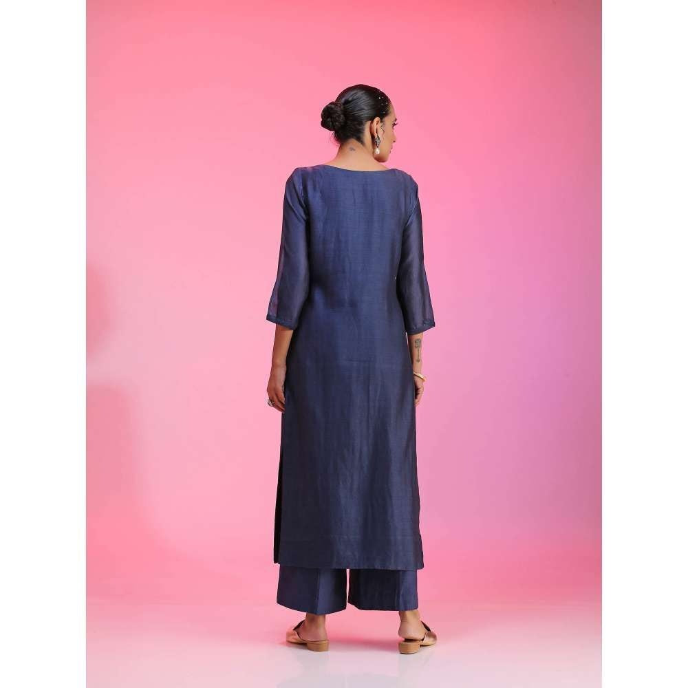 Kudi Pataka Designs Begam-na Blue Kurta With Palazzo & Dupatta (Set of 3)