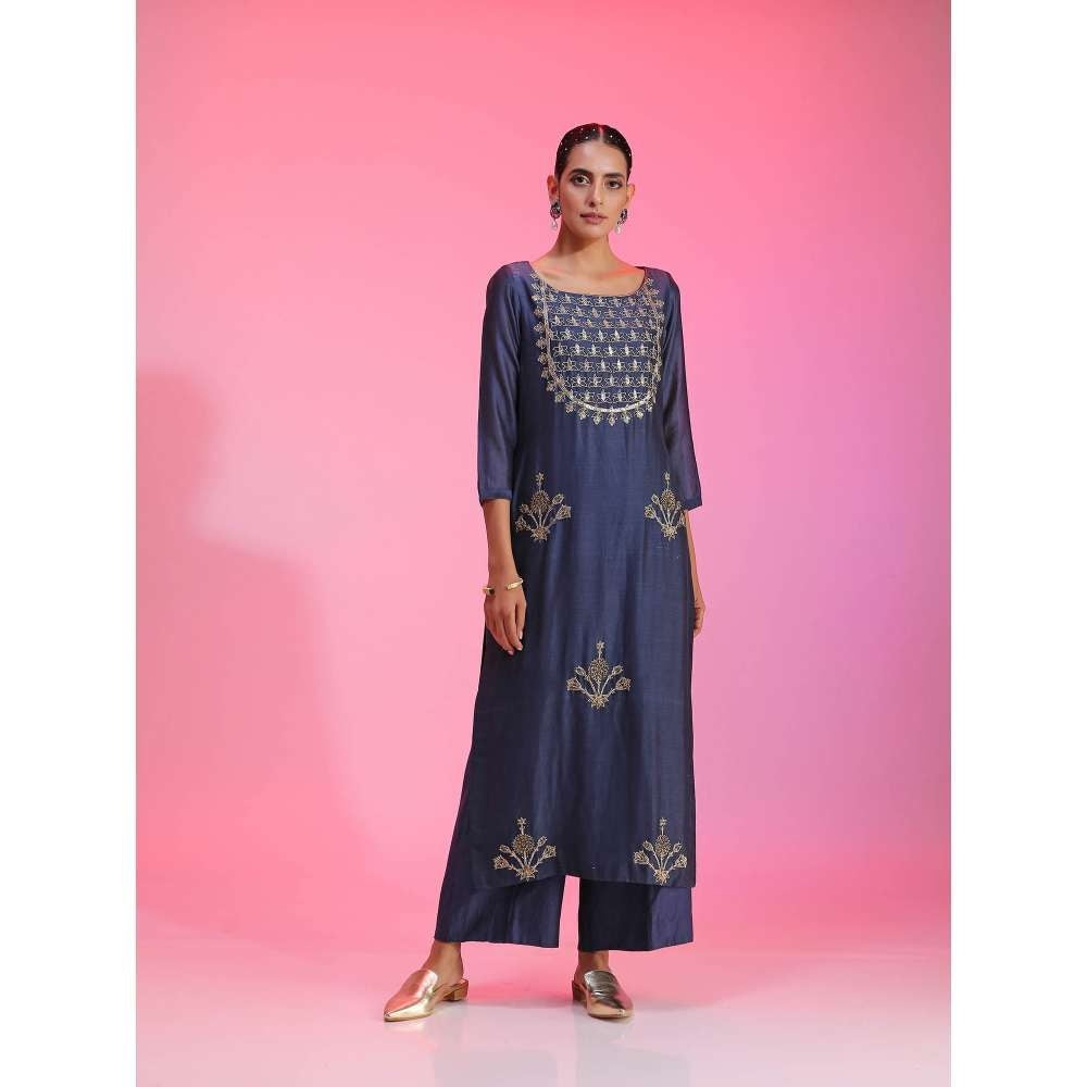 Kudi Pataka Designs Begam-na Blue Kurta With Palazzo & Dupatta (Set of 3)