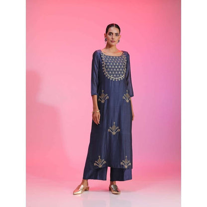 Kudi Pataka Designs Begam-na Blue Kurta With Palazzo & Dupatta (Set of 3)