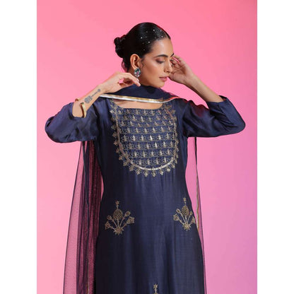Kudi Pataka Designs Begam-na Blue Kurta With Palazzo & Dupatta (Set of 3)