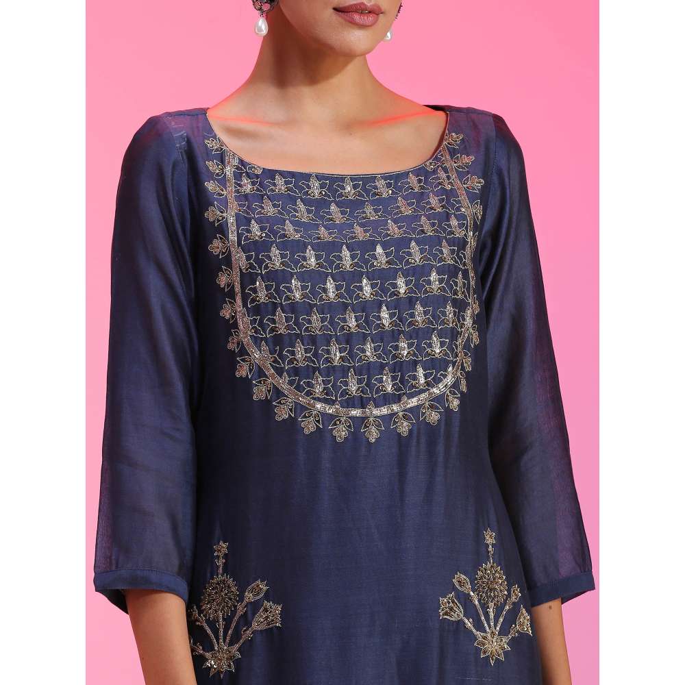 Kudi Pataka Designs Begam-na Blue Kurta With Palazzo & Dupatta (Set of 3)