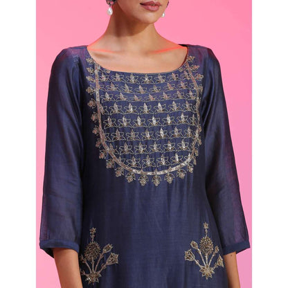 Kudi Pataka Designs Begam-na Blue Kurta With Palazzo & Dupatta (Set of 3)