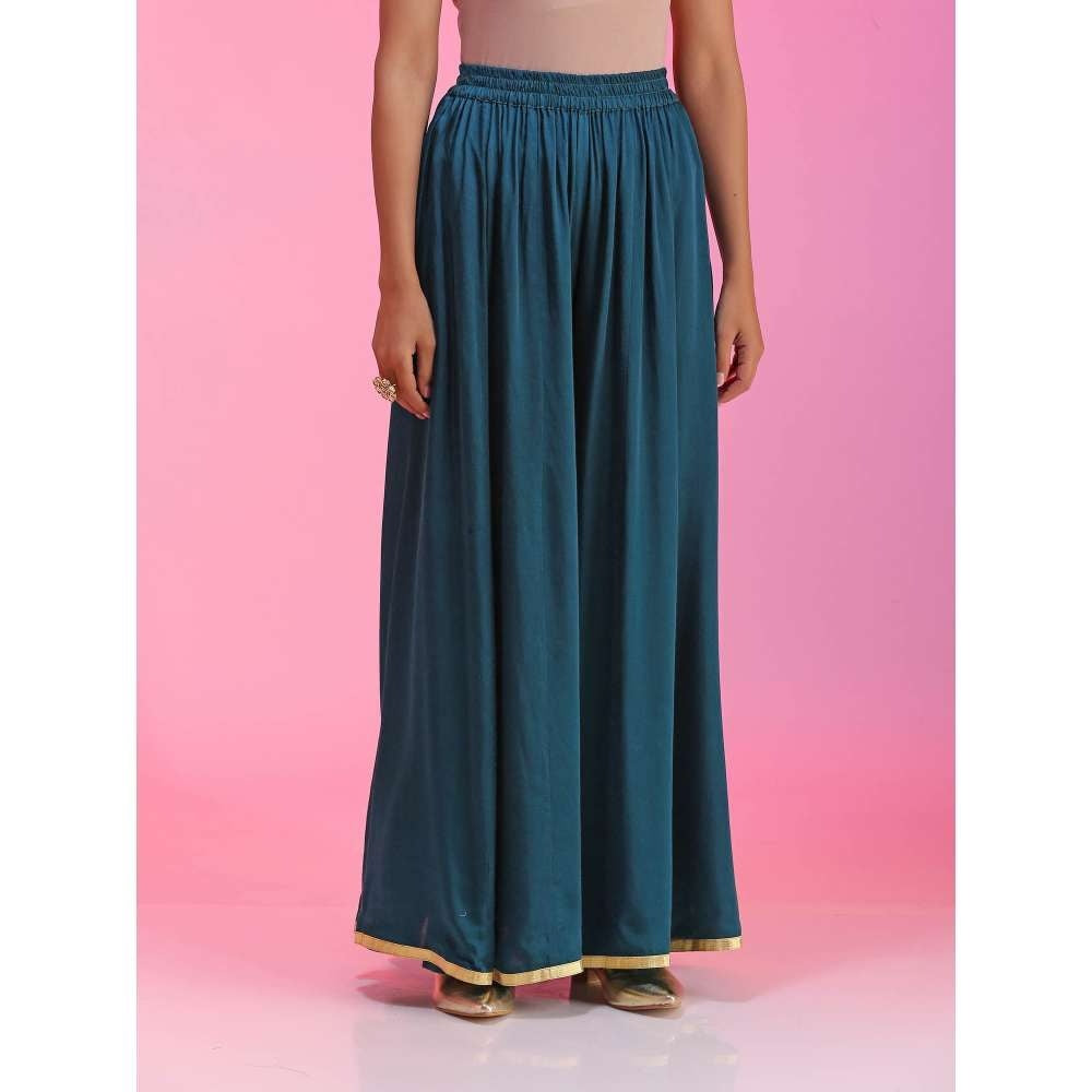 Kudi Pataka Designs Dhaaree-te Teal Kurti With Sharara & Dupatta (Set of 3)