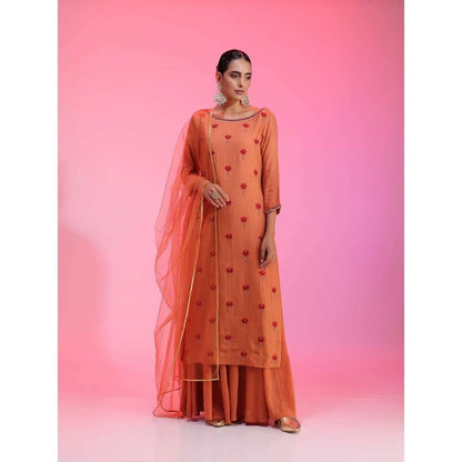 Kudi Pataka Designs Gul-ru Rust Kurta With Palazzo & Dupatta (Set of 3)