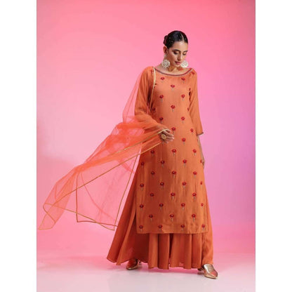 Kudi Pataka Designs Gul-ru Rust Kurta With Palazzo & Dupatta (Set of 3)