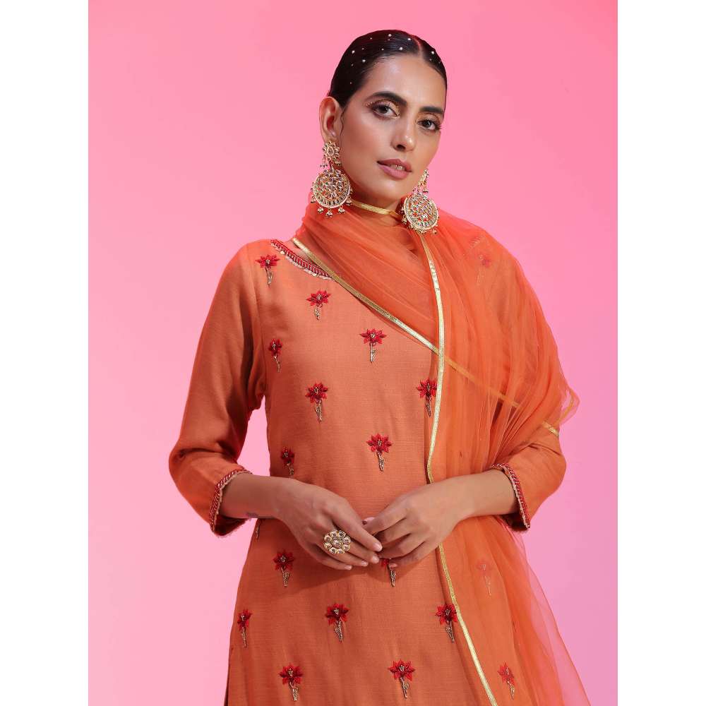 Kudi Pataka Designs Gul-ru Rust Kurta With Palazzo & Dupatta (Set of 3)