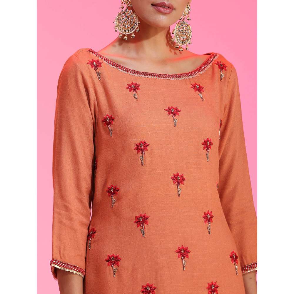 Kudi Pataka Designs Gul-ru Rust Kurta With Palazzo & Dupatta (Set of 3)