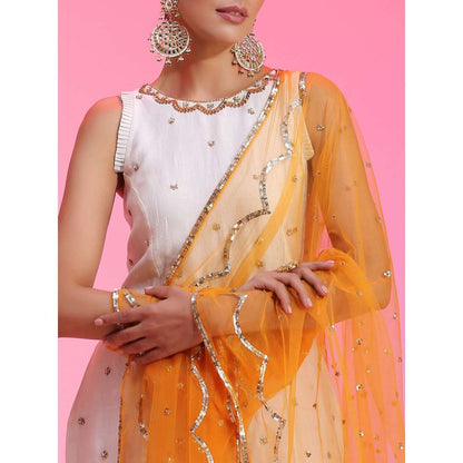 Kudi Pataka Designs Kamaya White Kurti With Dhoti & Dupatta (Set of 3)