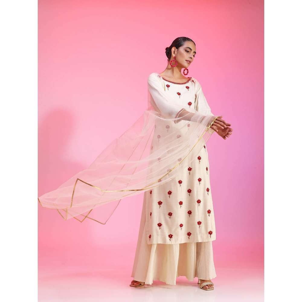 Kudi Pataka Designs Gul-iv Ivory Kurta With Sharara & Dupatta (Set of 3)