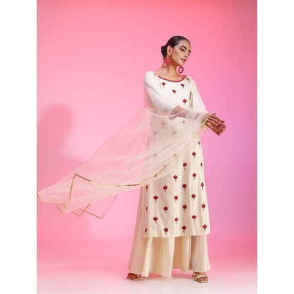 Kudi Pataka Designs Gul-iv Ivory Kurta With Sharara & Dupatta (Set of 3)