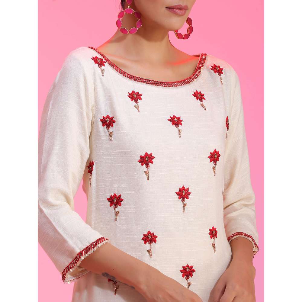 Kudi Pataka Designs Gul-iv Ivory Kurta With Sharara & Dupatta (Set of 3)