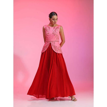 Kudi Pataka Designs Lily-pr Pink Jacket With Palazzo (Set of 2)