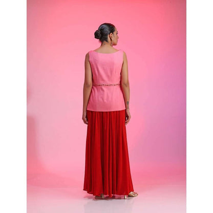 Kudi Pataka Designs Lily-pr Pink Jacket With Palazzo (Set of 2)