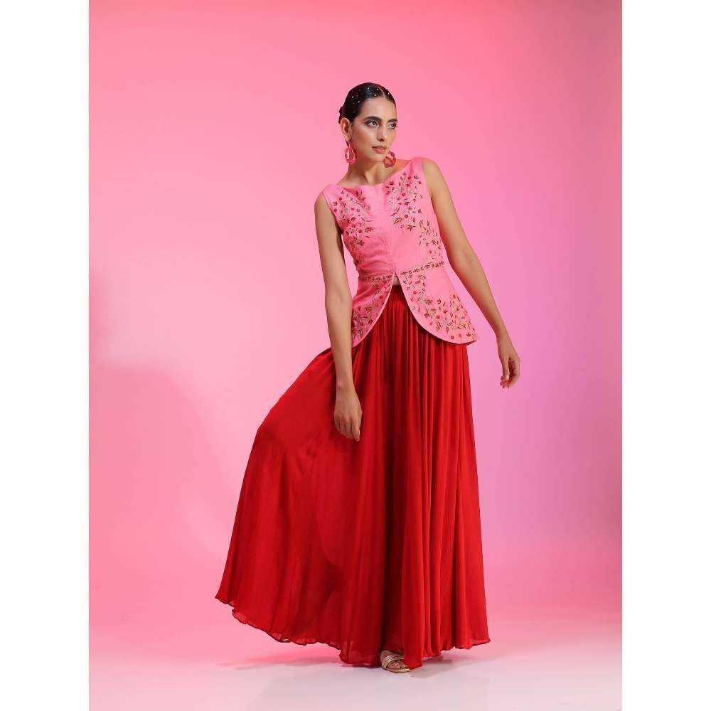 Kudi Pataka Designs Lily-pr Pink Jacket With Palazzo (Set of 2)