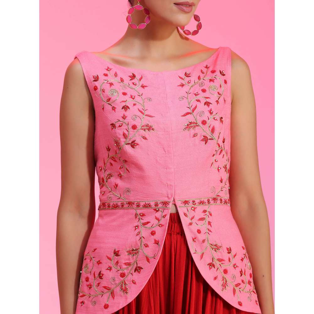 Kudi Pataka Designs Lily-pr Pink Jacket With Palazzo (Set of 2)