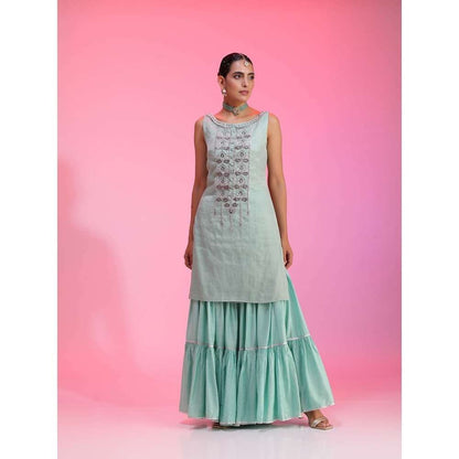 Kudi Pataka Designs Nadira-aq Blue Kurti With Sharara & Dupatta (Set of 3)