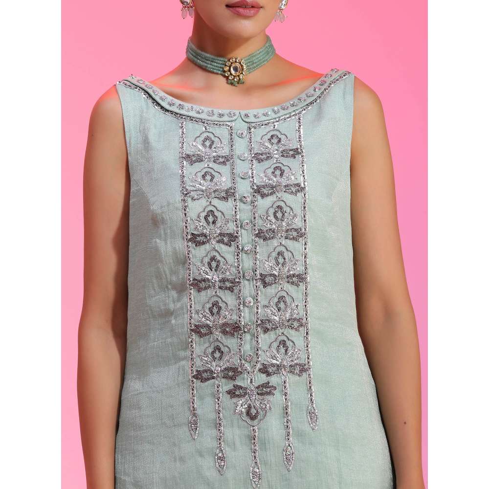 Kudi Pataka Designs Nadira-aq Blue Kurti With Sharara & Dupatta (Set of 3)