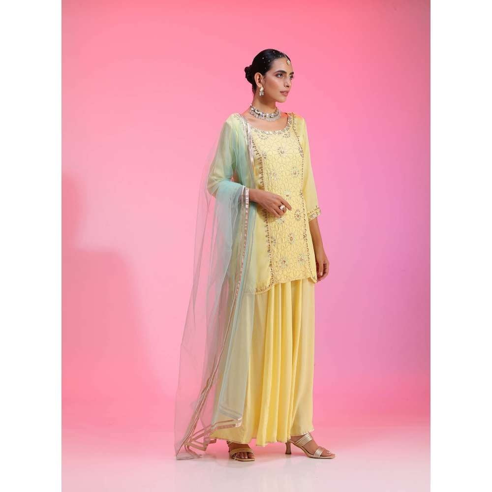Kudi Pataka Designs Gulabo-ya Yellow Kurta With Sharara & Dupatta (Set of 3)
