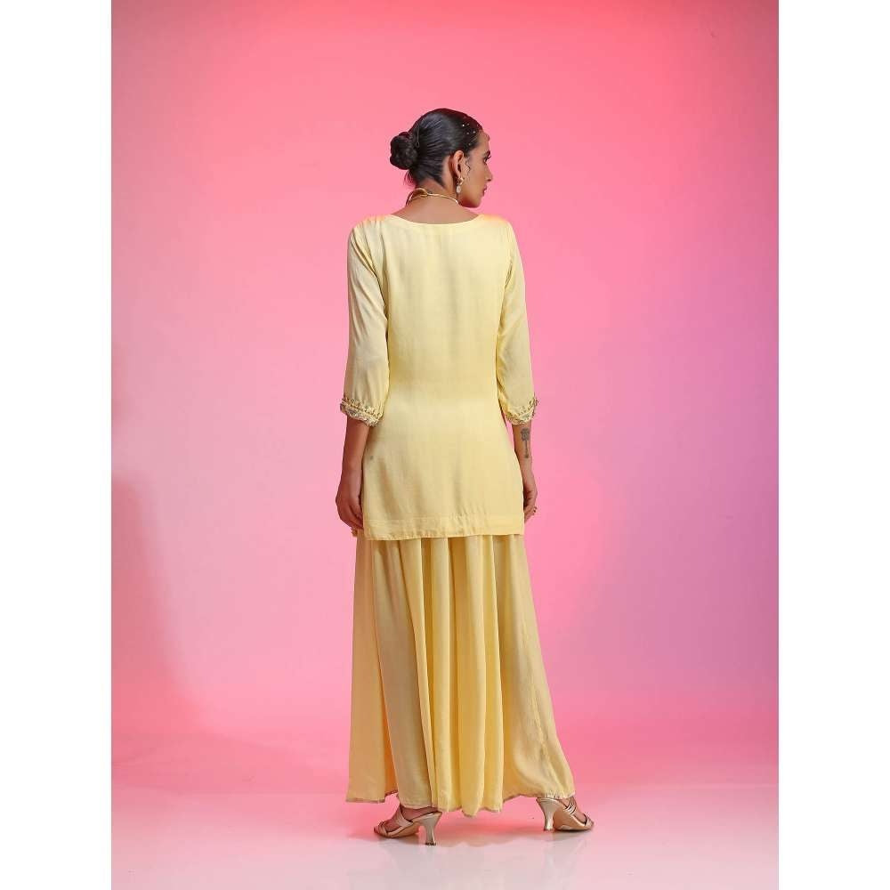 Kudi Pataka Designs Gulabo-ya Yellow Kurta With Sharara & Dupatta (Set of 3)