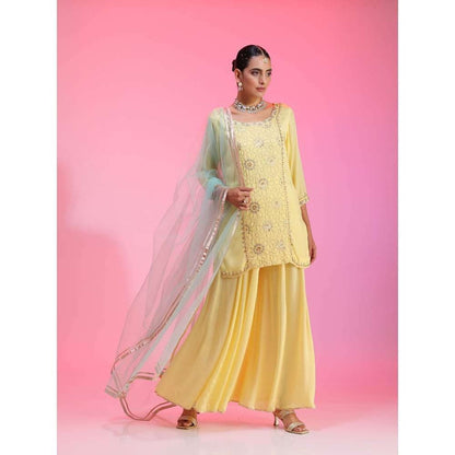 Kudi Pataka Designs Gulabo-ya Yellow Kurta With Sharara & Dupatta (Set of 3)