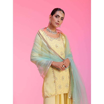 Kudi Pataka Designs Gulabo-ya Yellow Kurta With Sharara & Dupatta (Set of 3)