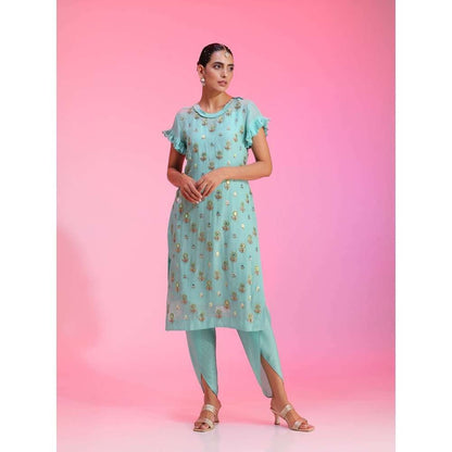 Kudi Pataka Designs Kali-trq Blue Kurta With Slip & Dhoti (Set of 3)