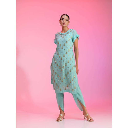 Kudi Pataka Designs Kali-trq Blue Kurta With Slip & Dhoti (Set of 3)