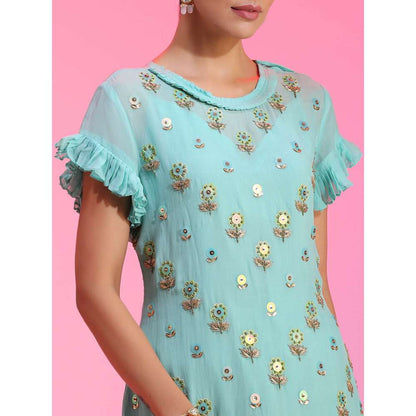 Kudi Pataka Designs Kali-trq Blue Kurta With Slip & Dhoti (Set of 3)