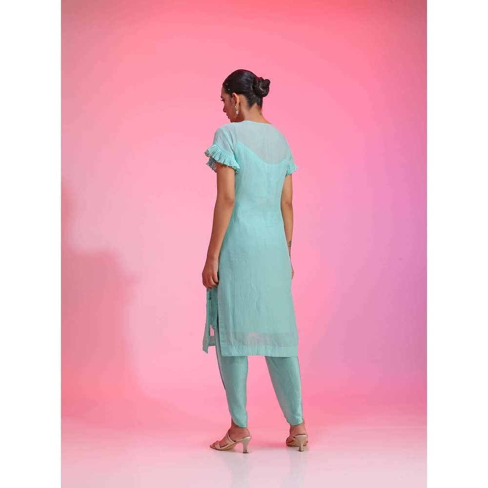 Kudi Pataka Designs Kali-trq Blue Kurta With Slip & Dhoti (Set of 3)