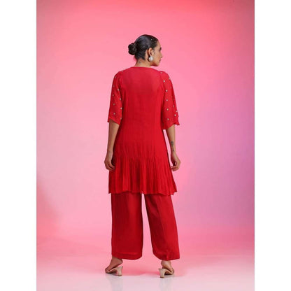 Kudi Pataka Designs Erum-re Red Kurta With Slip & Pant (Set of 3)
